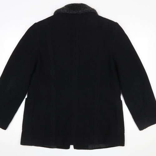 Eleganze Women's Black Wool Blend Fur Collar Overcoat Size 14