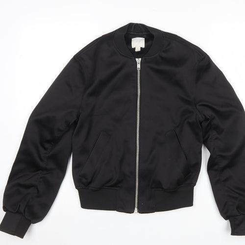 H&M Womens Black Bomber Jacket XS Lightweight Casual Zip Up