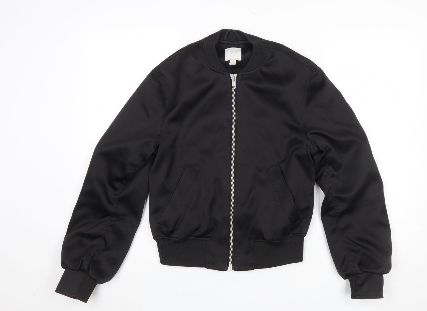 H&M Womens Black Bomber Jacket XS Lightweight Casual Zip Up