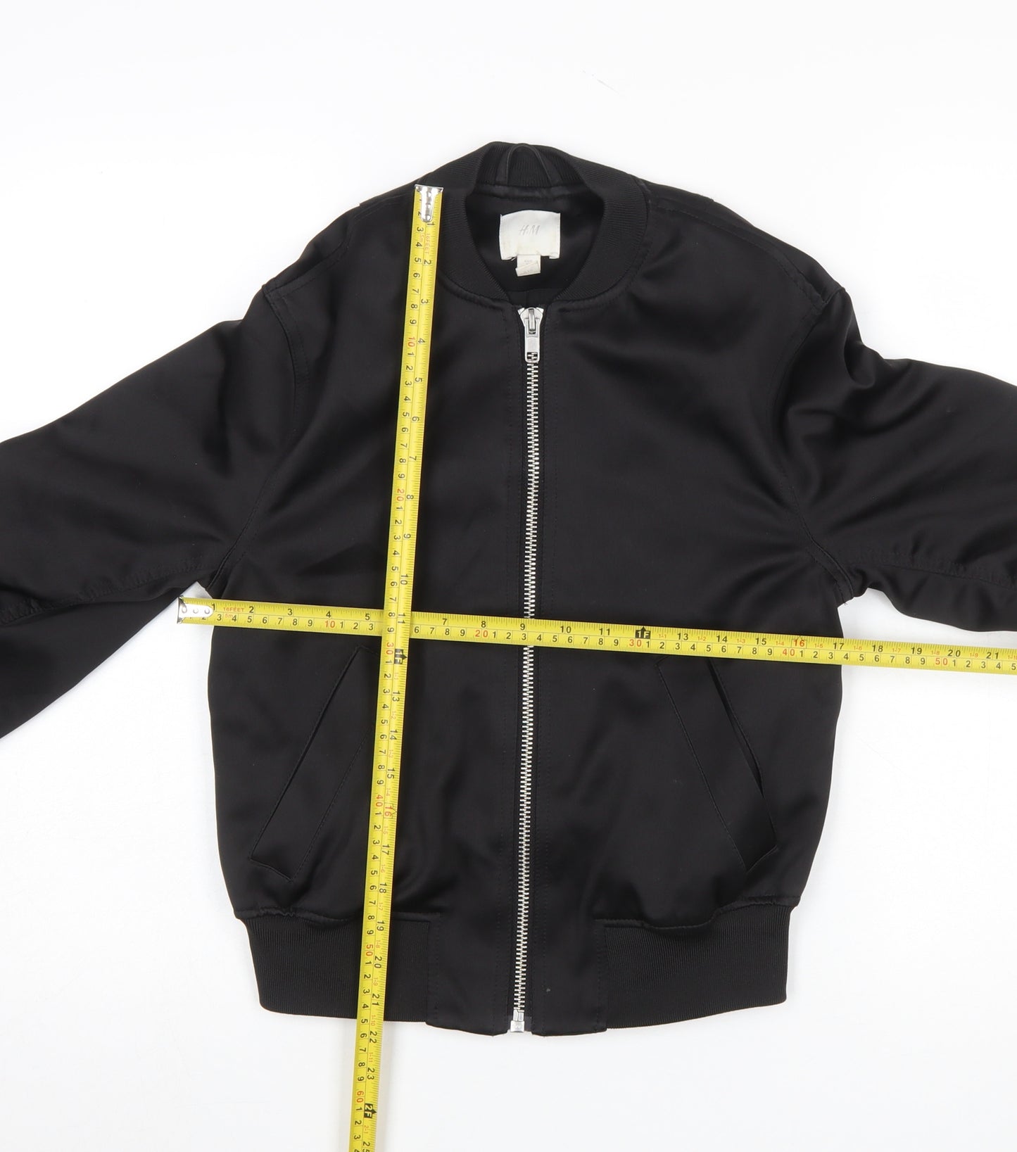 H&M Womens Black Bomber Jacket XS Lightweight Casual Zip Up