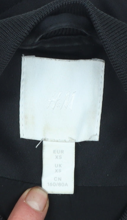 H&M Womens Black Bomber Jacket XS Lightweight Casual Zip Up