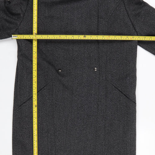 Next Women's Grey Wool Blend Leather Trim Long Overcoat Size 12