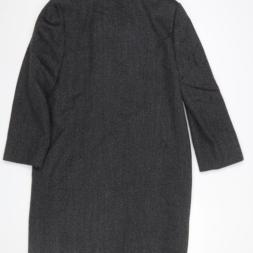 Next Women's Grey Wool Blend Leather Trim Long Overcoat Size 12