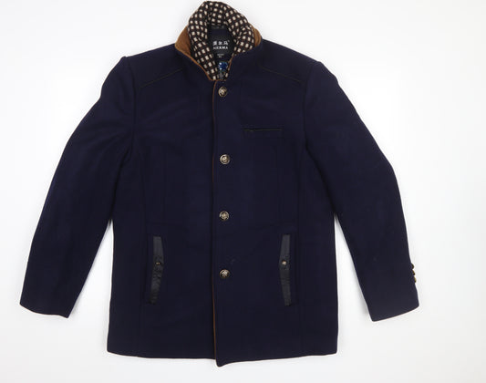AIERMA Men's Blue Wool Blend Mid-Length Overcoat L