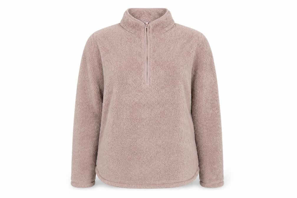 Front view of H&M Women's Beige 1/2 Zip Fleece Pullover Sweatshirt, size M