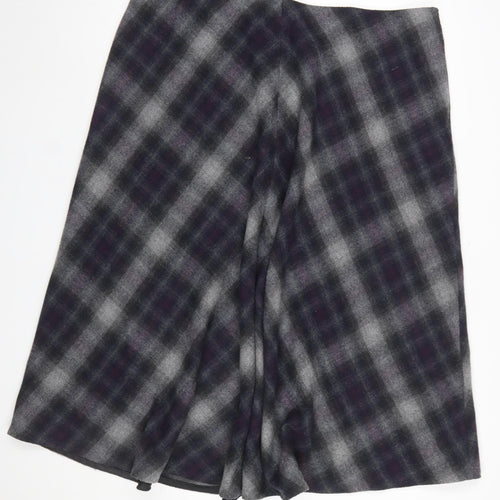 Marks and Spencer Women Grey Checked Wool Blend Midi Skirt UK 20