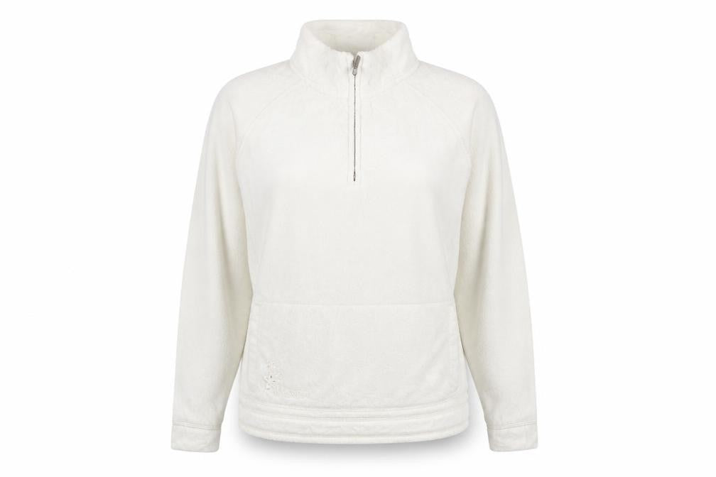 Front view of Weird Fish Women Ivory Fleece Pullover Sweatshirt M 1/4 Zip Polyester