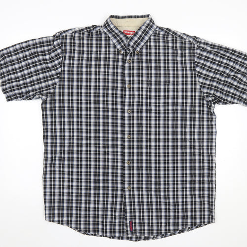 Wrangler Men Blue Check Short Sleeve Button-Up Shirt L