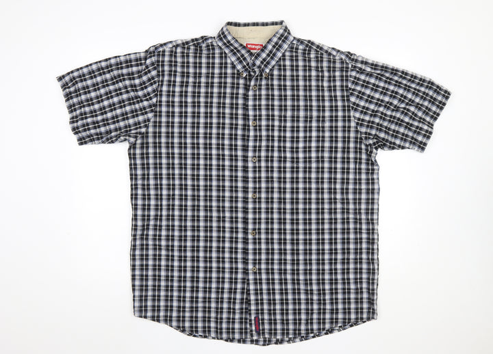 Wrangler Men Blue Check Short Sleeve Button-Up Shirt L