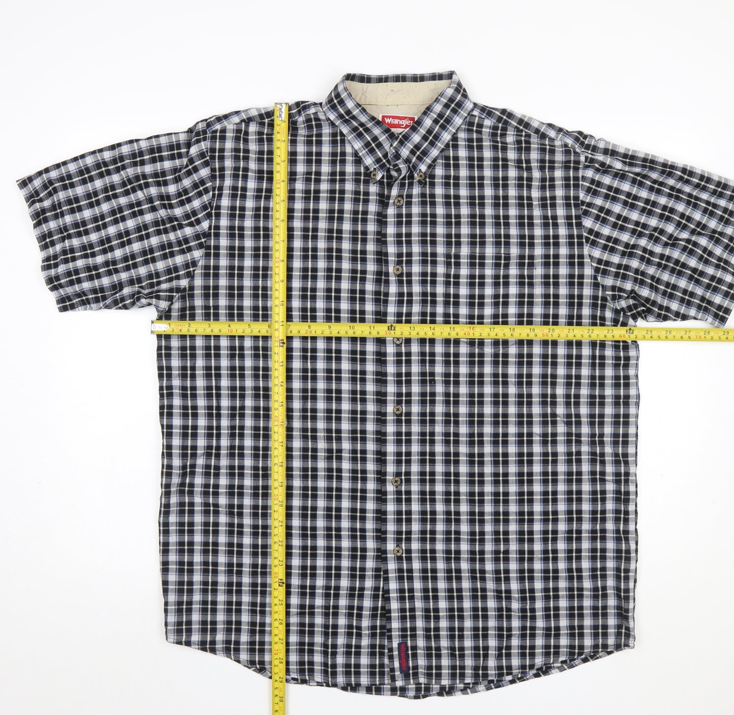 Wrangler Men Blue Check Short Sleeve Button-Up Shirt L