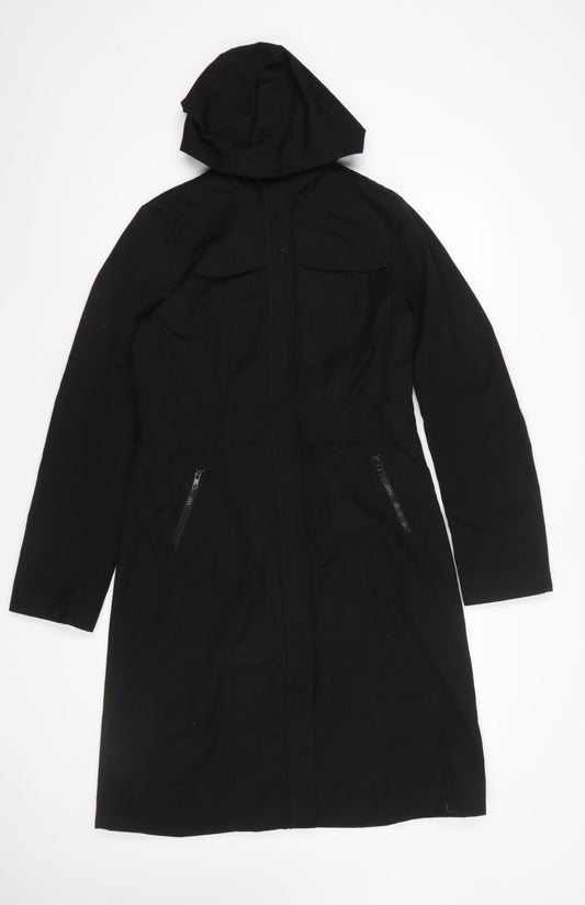 H&M Women’s Black Hooded Long Parka Coat Size 12