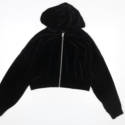 H&M Divided Women Black Velvet Full Zip Hoodie L