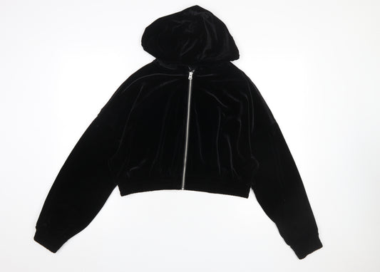 H&M Divided Women Black Velvet Full Zip Hoodie L