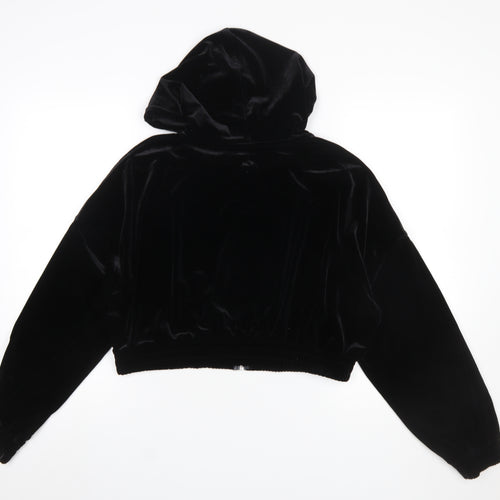 H&M Divided Women Black Velvet Full Zip Hoodie L