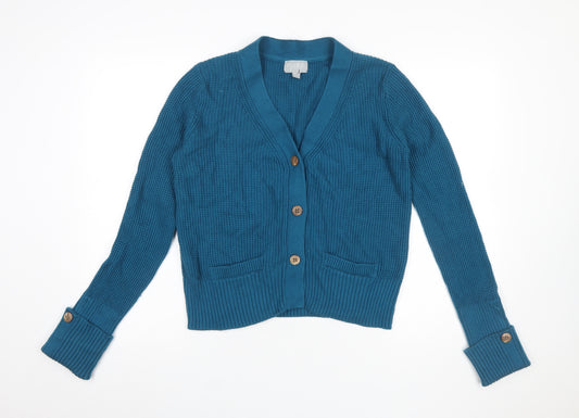 Pure Collection Women's Blue Wool Cotton Button Cardigan UK 12