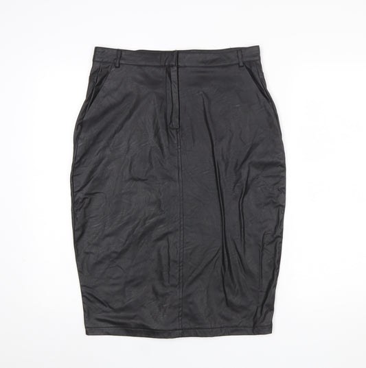 Boohoo Women’s Black Faux Leather Pencil Skirt Size 14 High Waist Night Out