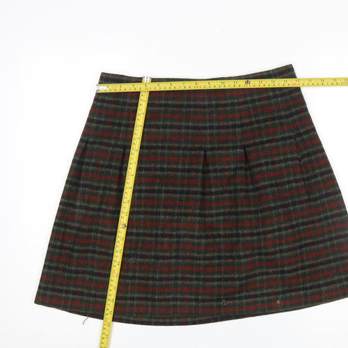 Jigsaw Women’s Multicoloured Wool A-Line Plaid Skirt Size 10