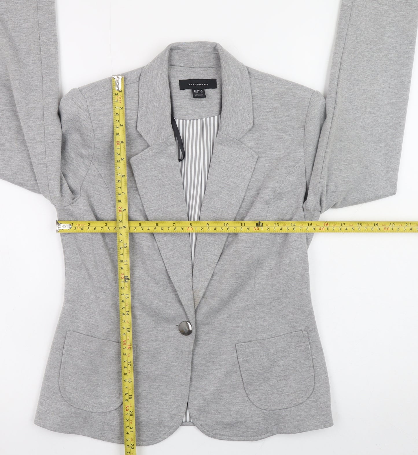 Atmosphere Womens Grey Blazer Size 10 Regular Fit Single Button