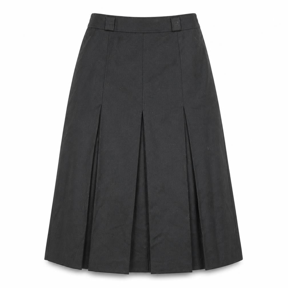 Front view of Bianca women’s black midi pleated lined formal skirt, size UK 10