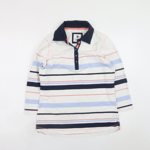 Dash Women White Multi Striped Henley Sweatshirt Size 10