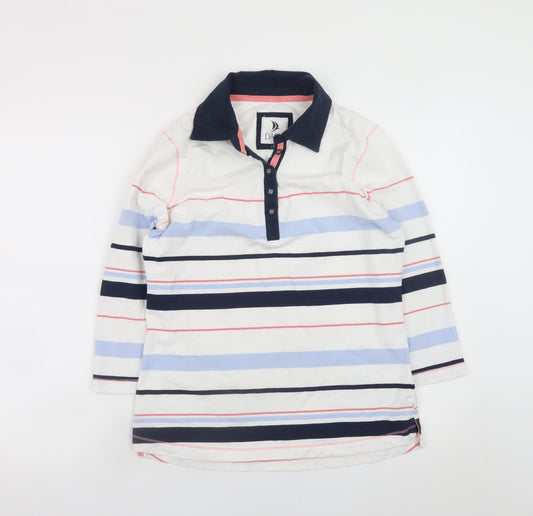 Dash Women White Multi Striped Henley Sweatshirt Size 10