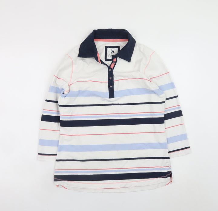 Dash Women White Multi Striped Henley Sweatshirt Size 10