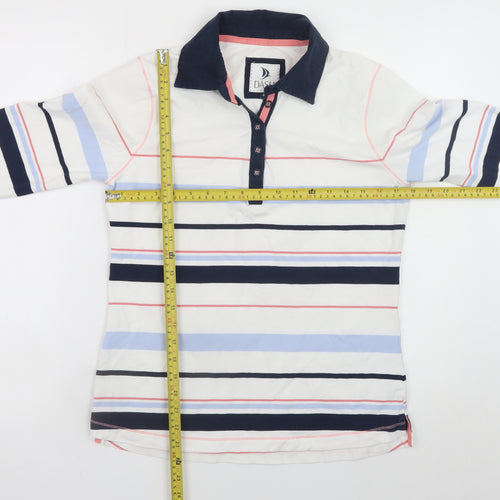 Dash Women White Multi Striped Henley Sweatshirt Size 10