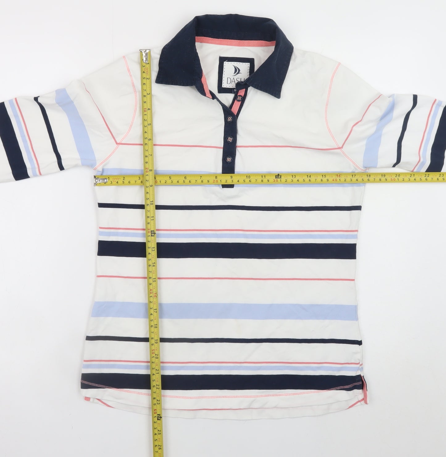 Dash Women White Multi Striped Henley Sweatshirt Size 10