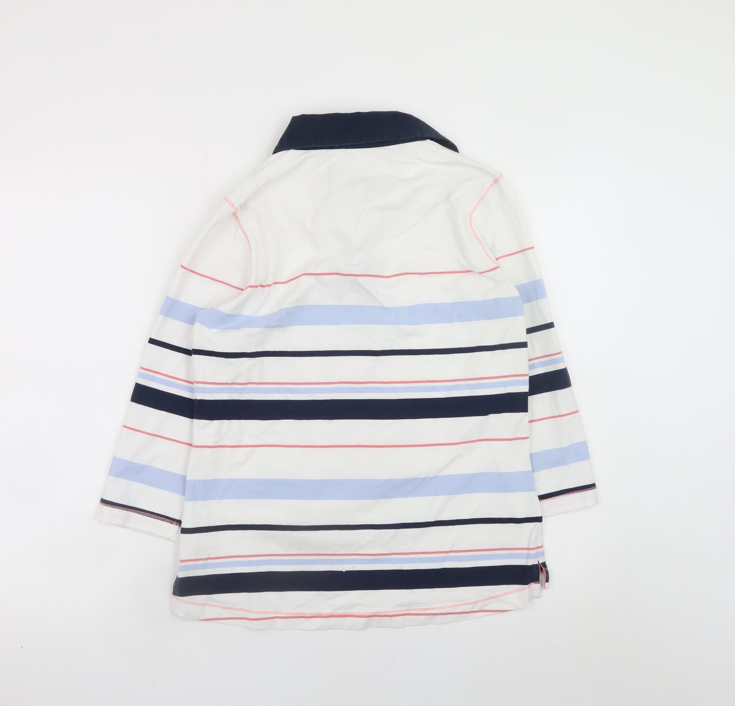Dash Women White Multi Striped Henley Sweatshirt Size 10