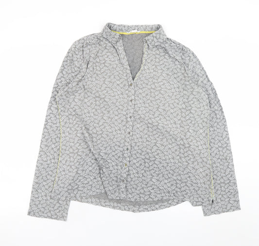 White Stuff Women's Grey Floral Cotton Long Sleeve Button-Up Shirt Size 18