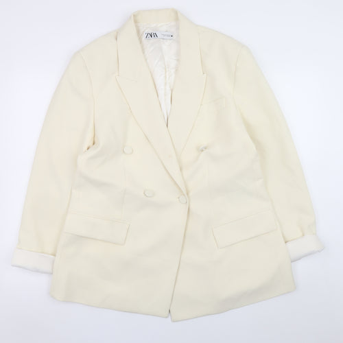 Zara Women Ivory Blazer XL Regular Fit Mid-Length Jacket