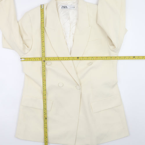 Zara Women Ivory Blazer XL Regular Fit Mid-Length Jacket