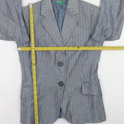 Benetton Women's Blue Striped Linen Blend Blazer Size 14