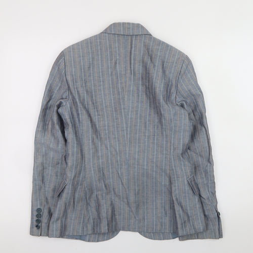 Benetton Women's Blue Striped Linen Blend Blazer Size 14