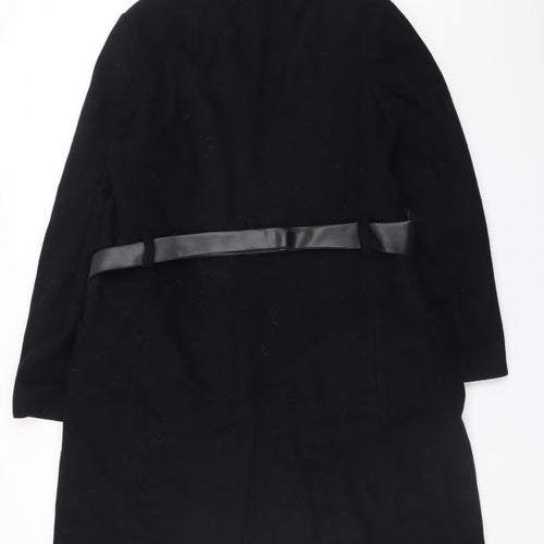 Jaeger Womens Black Wool Long Belted Coat UK 10 Medium Classic Style
