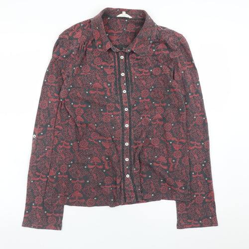 White Stuff Womens Red Floral Cotton Button-Up Shirt Size 12