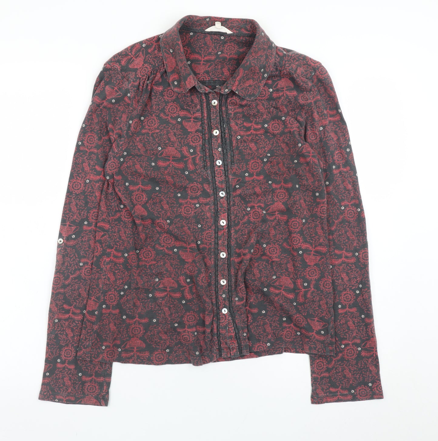 White Stuff Womens Red Floral Cotton Button-Up Shirt Size 12