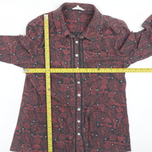 White Stuff Womens Red Floral Cotton Button-Up Shirt Size 12