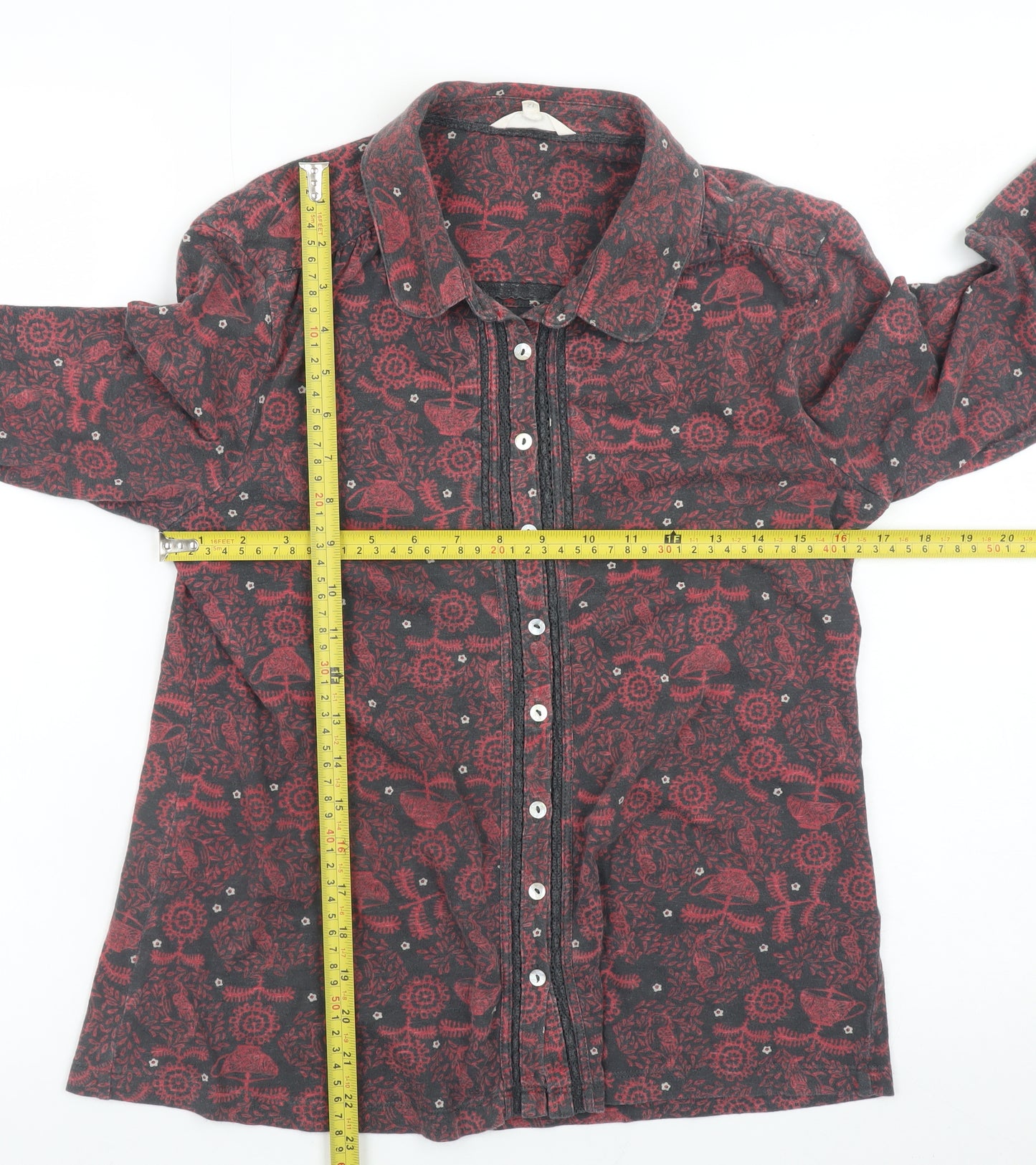 White Stuff Womens Red Floral Cotton Button-Up Shirt Size 12