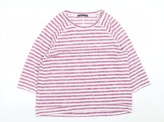 Marks and Spencer Women Pink White Striped 3/4 Sleeve Jersey Top Size 16
