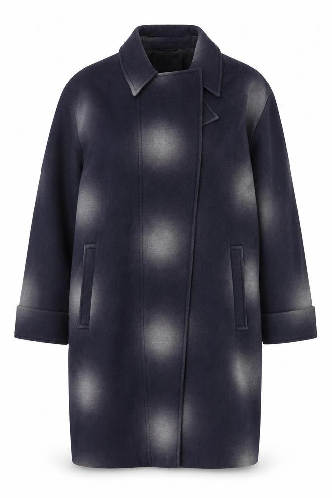 Front view of Lakeland Women's Blue Mid-Length Overcoat, size M