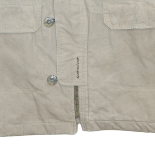 Quiksilver Men's Beige L Hooded Parka Coat Faux Fur Trim Lined Winter Jacket