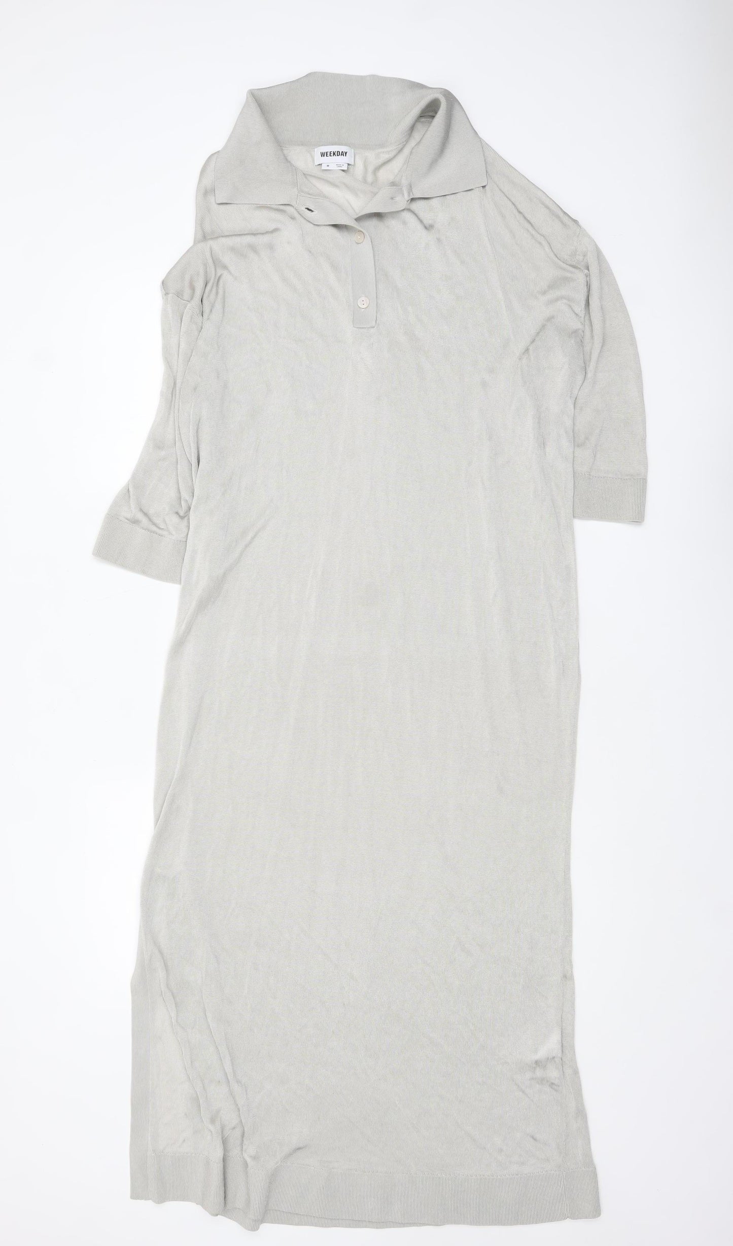Weekday Women Beige Collared Midi Knit Shirt Dress Size M
