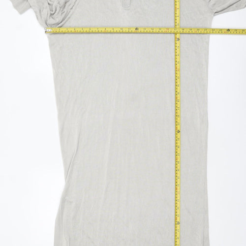 Weekday Women Beige Collared Midi Knit Shirt Dress Size M