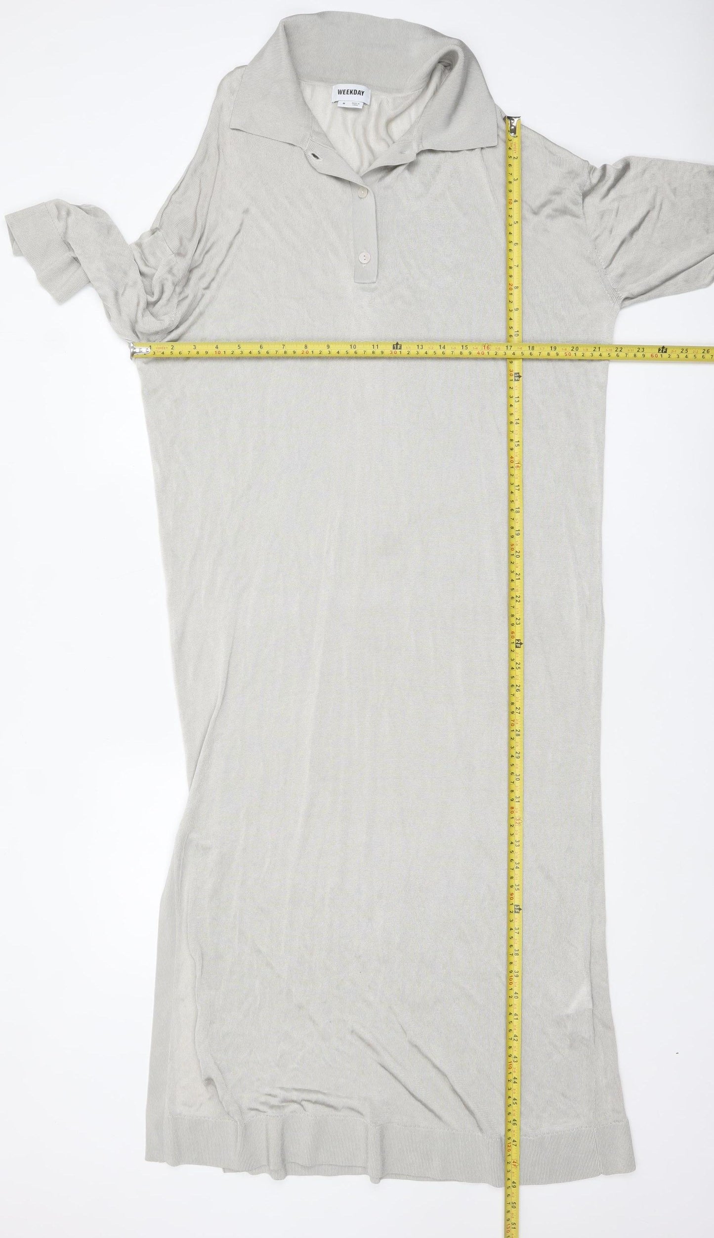 Weekday Women Beige Collared Midi Knit Shirt Dress Size M