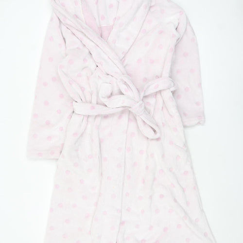 La Marquise Womens Pink Polka Dot Fleece Belted Robe Small