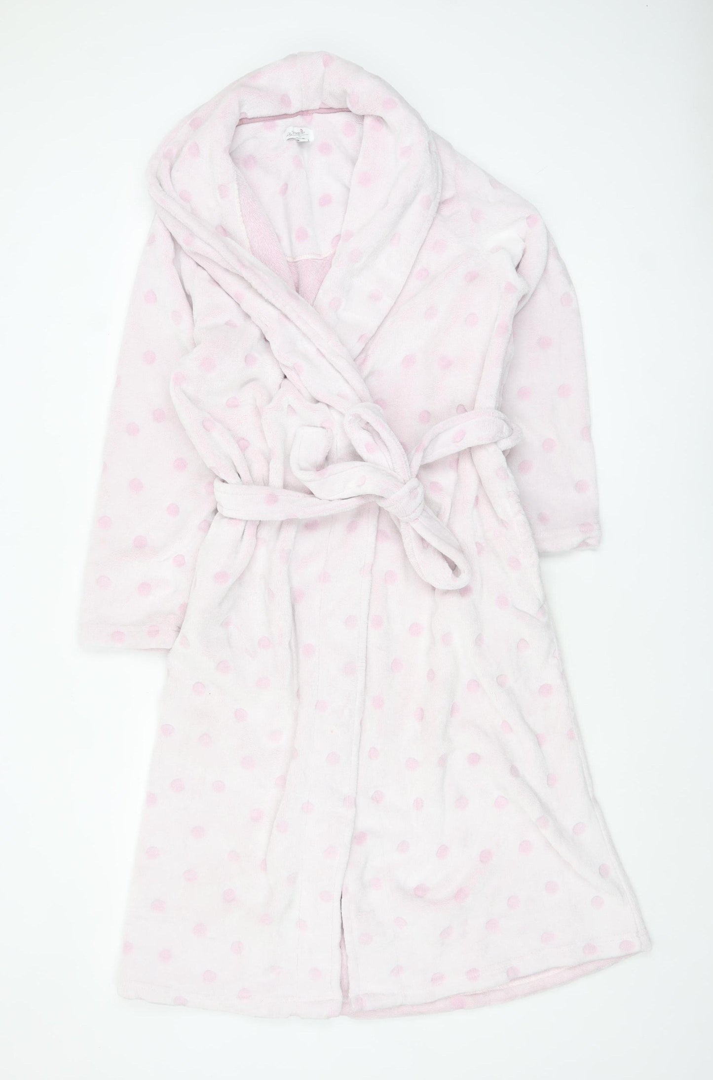 La Marquise Womens Pink Polka Dot Fleece Belted Robe Small
