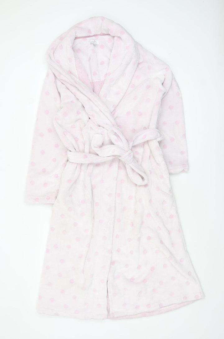La Marquise Womens Pink Polka Dot Fleece Belted Robe Small