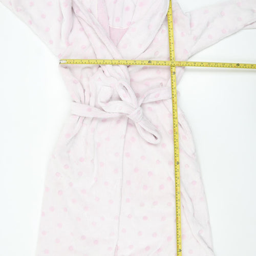La Marquise Womens Pink Polka Dot Fleece Belted Robe Small