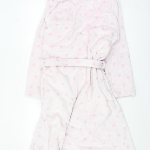La Marquise Womens Pink Polka Dot Fleece Belted Robe Small